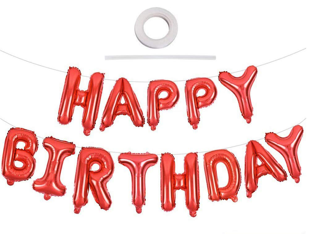 TONIFUL red Happy Birthday foil letters balloons for festive décor.