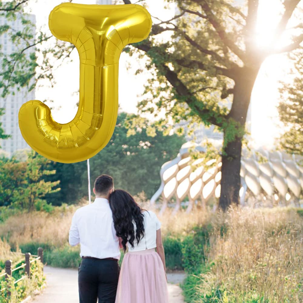 TONIFUL large gold letter J balloon creates festive decor at events.