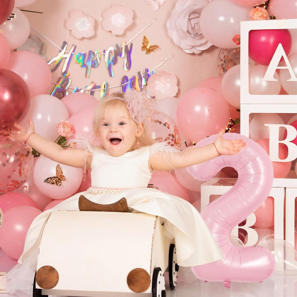 TONIFUL pink number 2 self-standing balloon creates dramatic backdrops