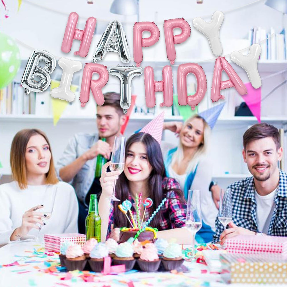 TONIFUL pink-silver-white banner fits stylish party themes