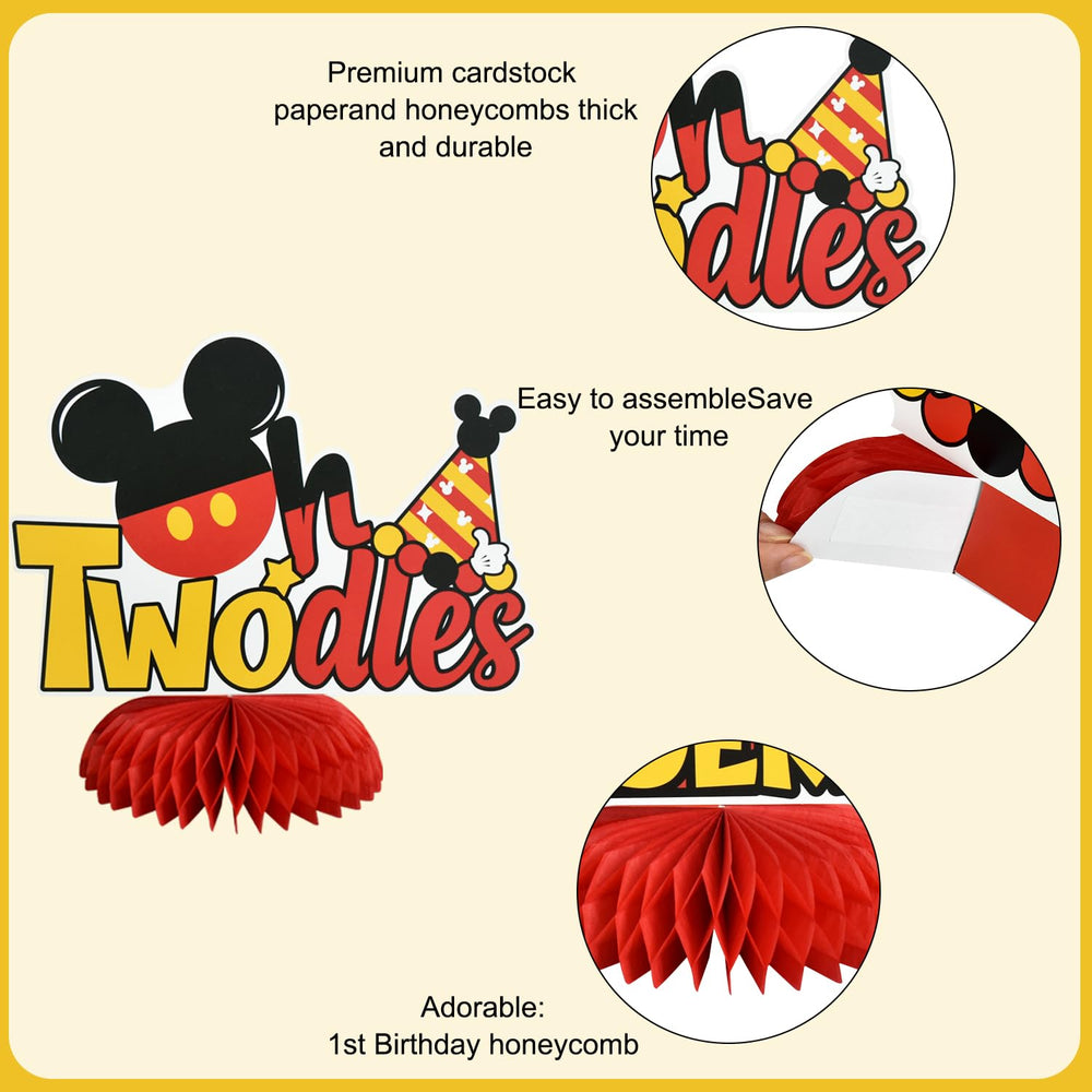 TONIFUL Red mouse-themed table decor for a playful birthday setup