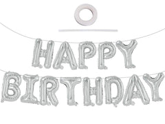 TONIFUL silver Happy Birthday banner in 16-inch letters for festive home decor.