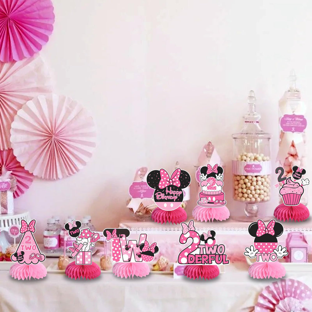 TONIFUL pink mouse party display for baby's second birthday tables