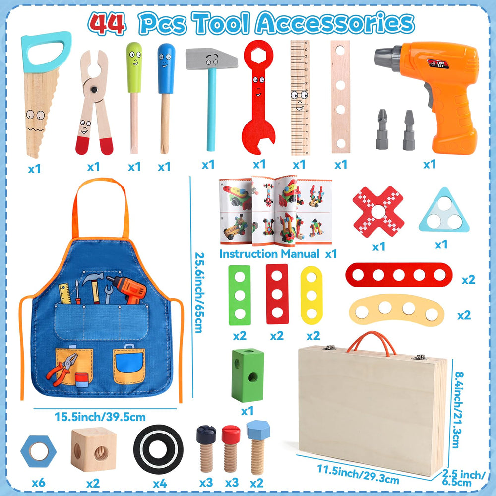 TONZE Kids Tool Set toolbox provides portable storage for organized cleanup.