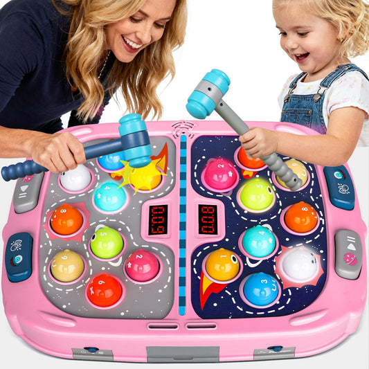 TooLion 2-player whack mole pink enhances hand-eye coordination during play.