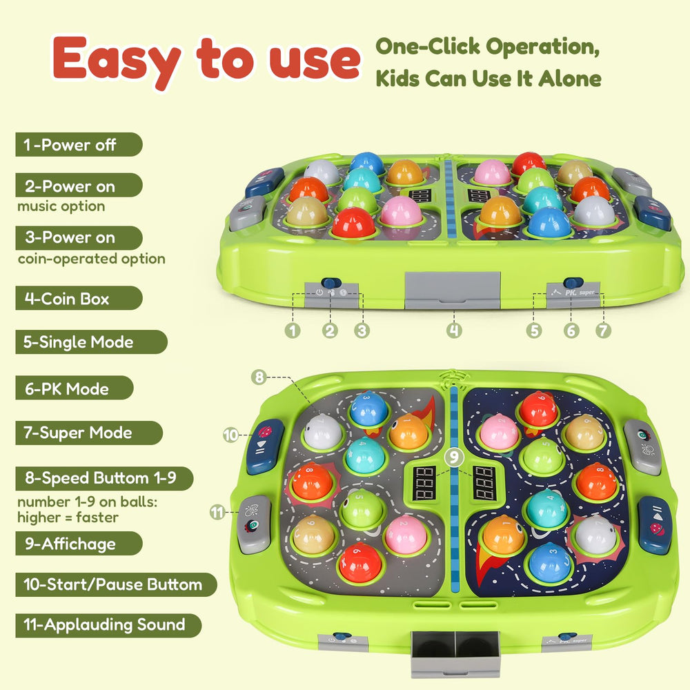 TooLion Whack Mole large 12x16 play area accommodates small hands.