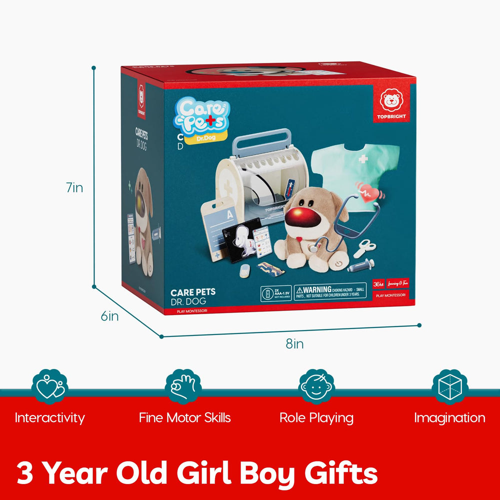 Plush puppy with lights and sounds enhances sensory-rich play sessions.