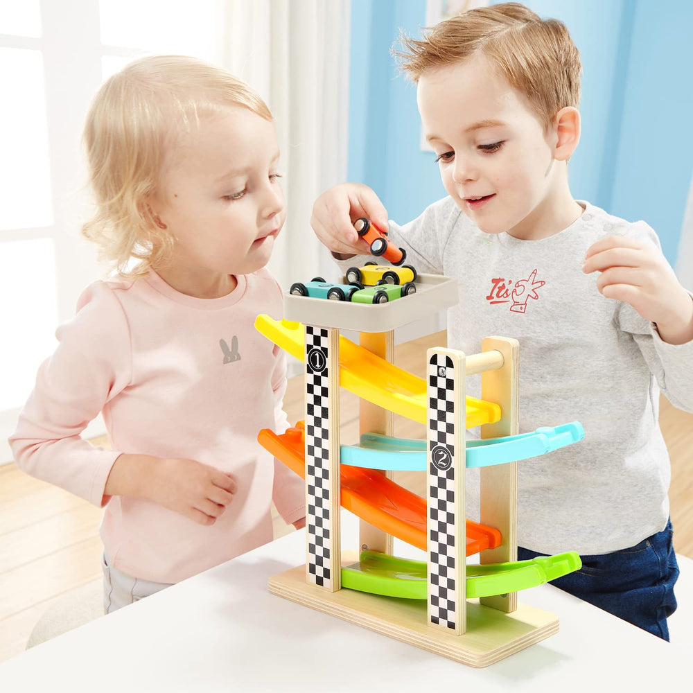 Top Bright four toddler cars inviting shared play on the ramp racer