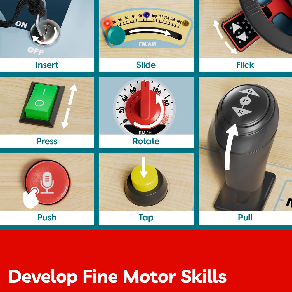 Top Bright Busy Board gear shift action emphasizing fine motor control
