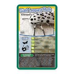 Top Trumps Bugs Classics praying mantis card, emphasizes agility and habitat insights