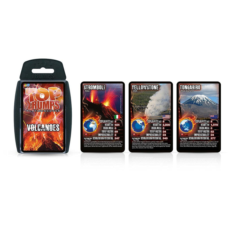 Top Trumps Volcanoes educational facts card—discover volcano insights through play.