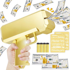 Topchild Gold Money Gun front view, a flashy party prop for fun moments.