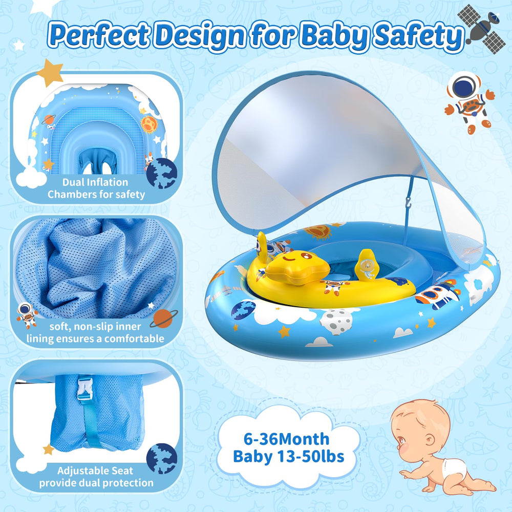 TOPCHASE UPF50+ canopy protects skin during sunny swim sessions.