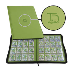 TopDeck 1000 Card Binder in green with side-loading pockets protects cards from dust.