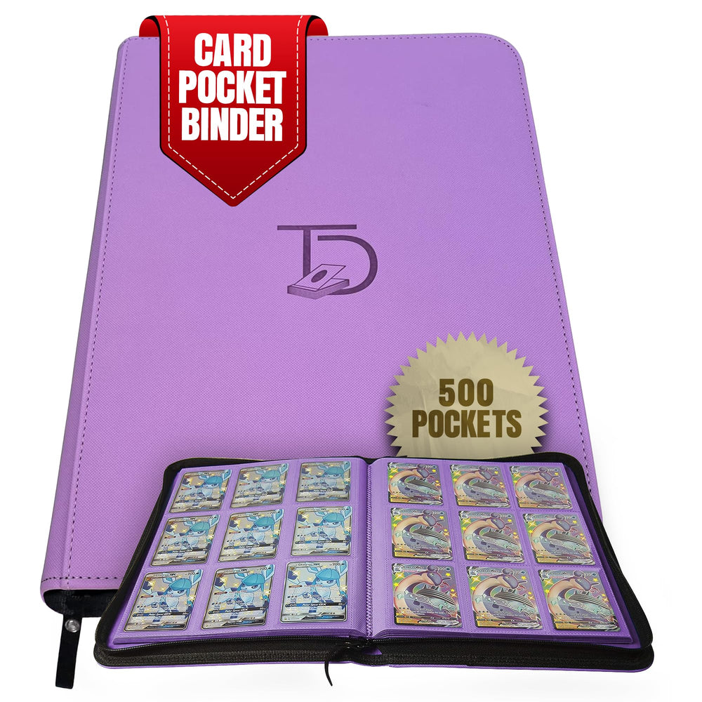 TopDeck 500 Card Binder Pro in purple leather with secure side-loading pockets.
