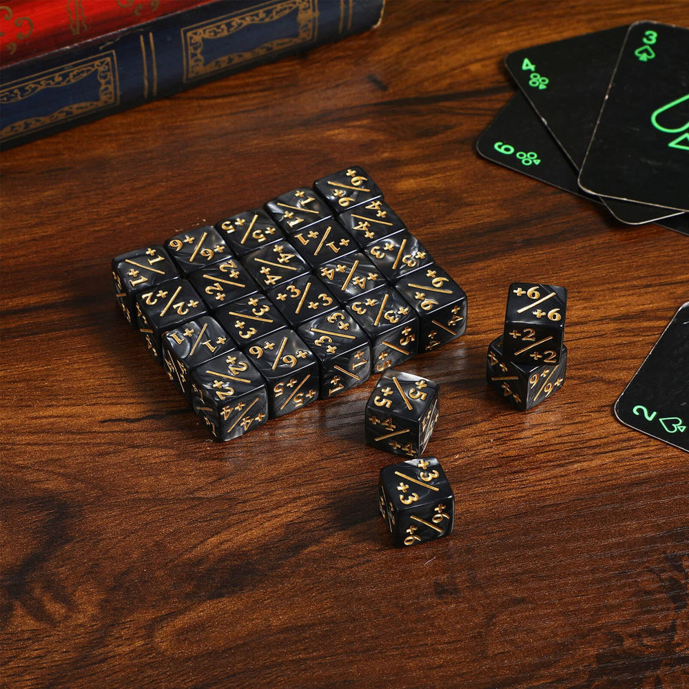 Topperfun black acrylic dice with glossy, fade-resistant surface.