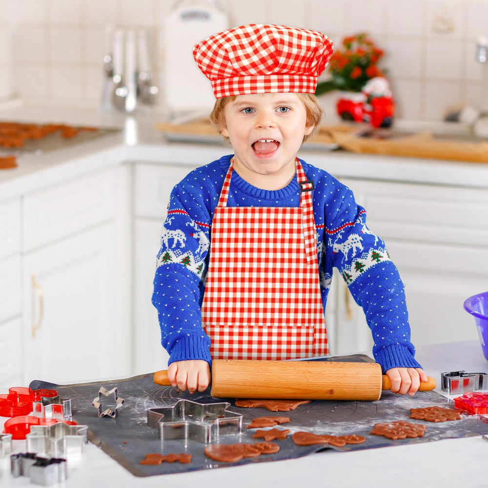 TOPWAYS Red kids set supports painting, baking, and pretend play.