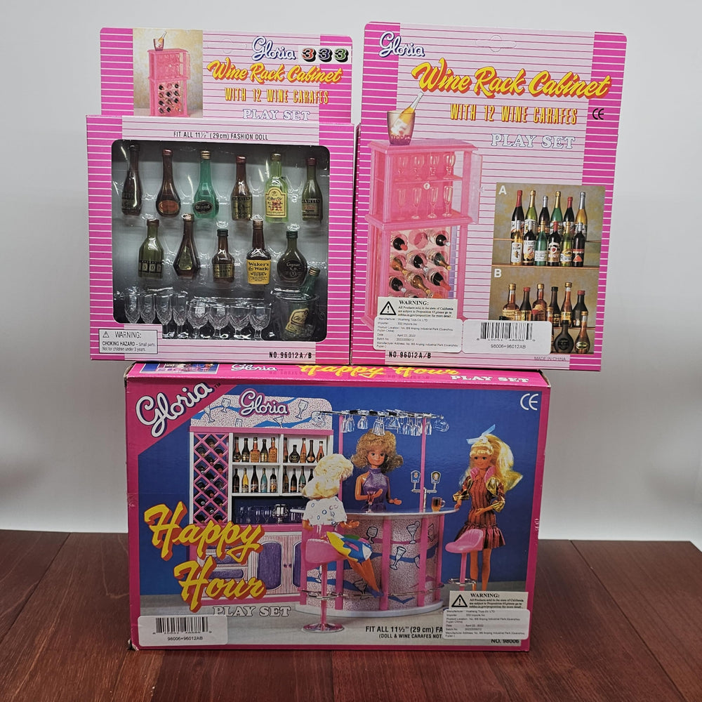 TOPWRAPS Gloria wine Hutch neatly stores tiny bottles for pretend parties.