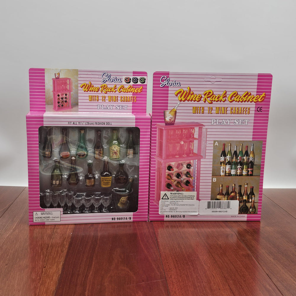 TOPWRAPS Gloria wine rack with two shelves for doll accessories.