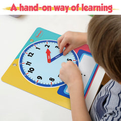 Torlam teaching clock shows movable hands for hands-on time setting.