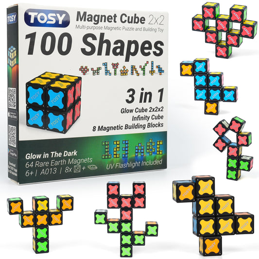 TOSY Magnet Cube 2x2 glows under UV for vivid creative play.