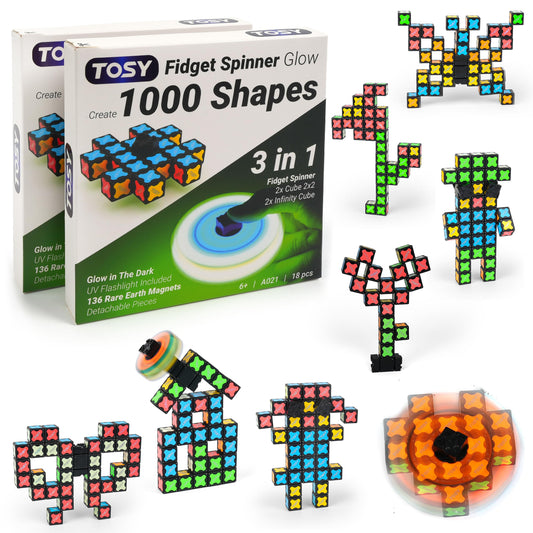 TOSY Magnet Spinner Glow transformable blocks for creative shapes and focus.