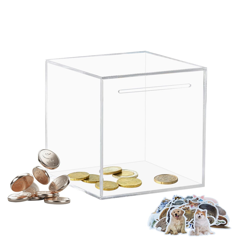 Totola clear unopenable piggy bank front view showing transparent savings progress.