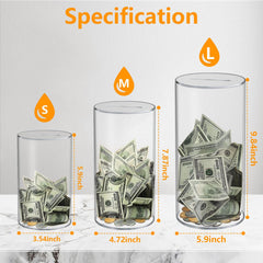 Totola transparent acrylic savings jar enables visual tracking of progress.