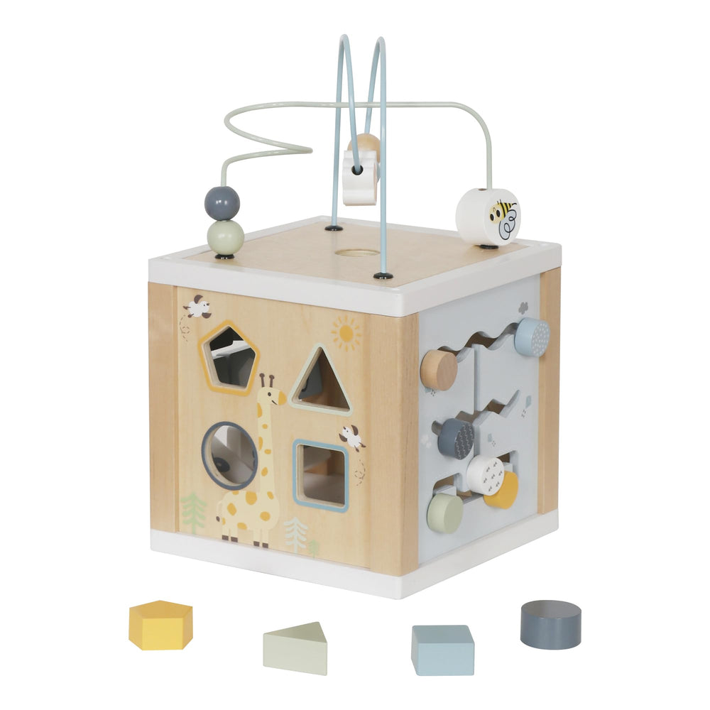 Touch Us wooden activity cube gift-ready educational toy.
