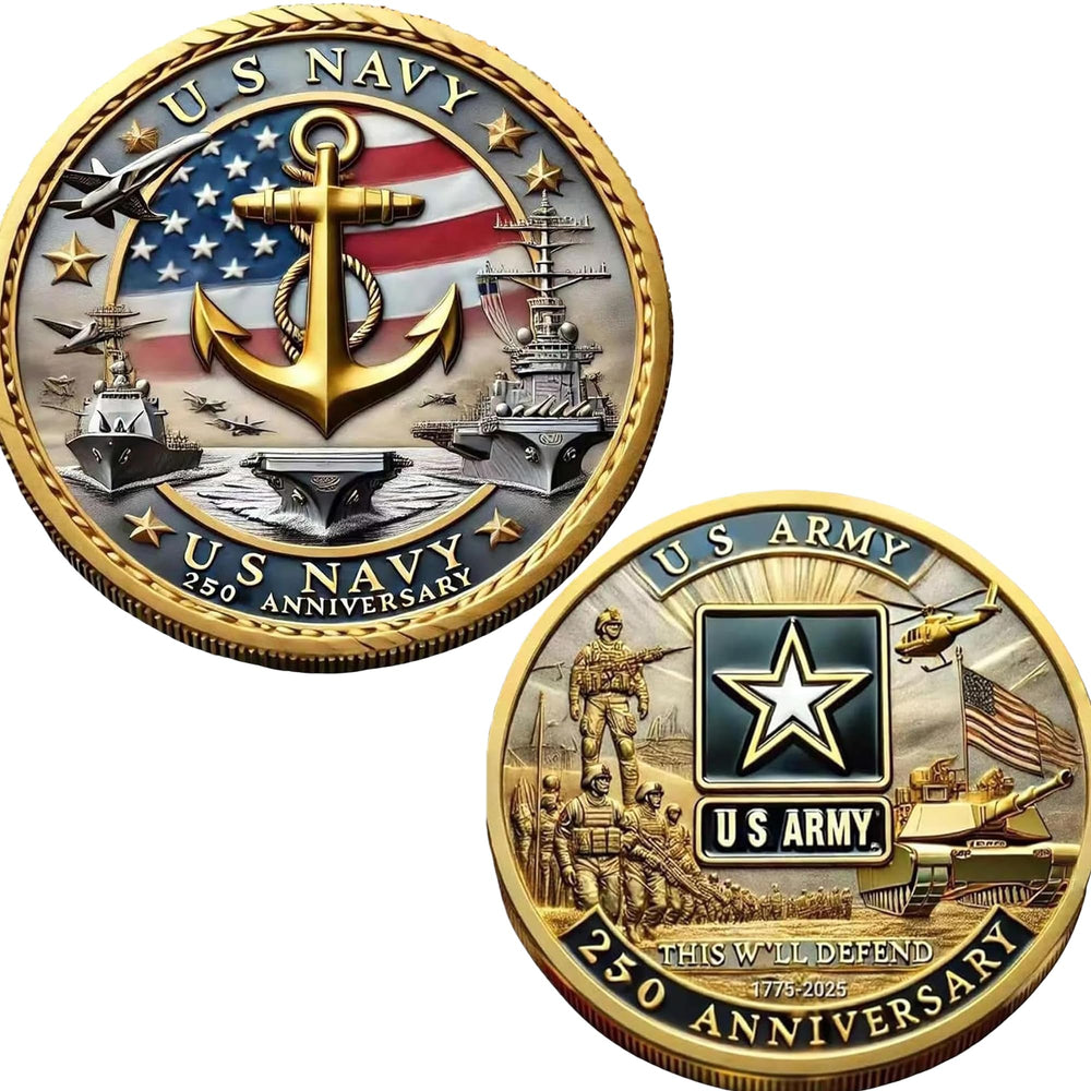 Touzanious 250th Anniversary Army Navy Coin Set front view for display and gifting