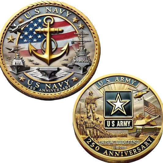Touzanious 250th Anniversary Army Navy Coin Set front view for display and gifting