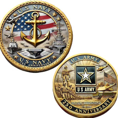 Touzanious 250th Anniversary Army Navy Coin Set front view for display and gifting