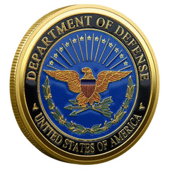 Touzanious Pentagon Challenge Coin front with Branch Seals, ideal for desk display.