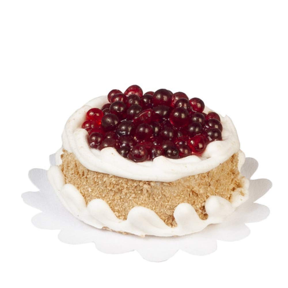 Town Square Miniatures decorated berry cake on doily enhances dollhouse dining displays