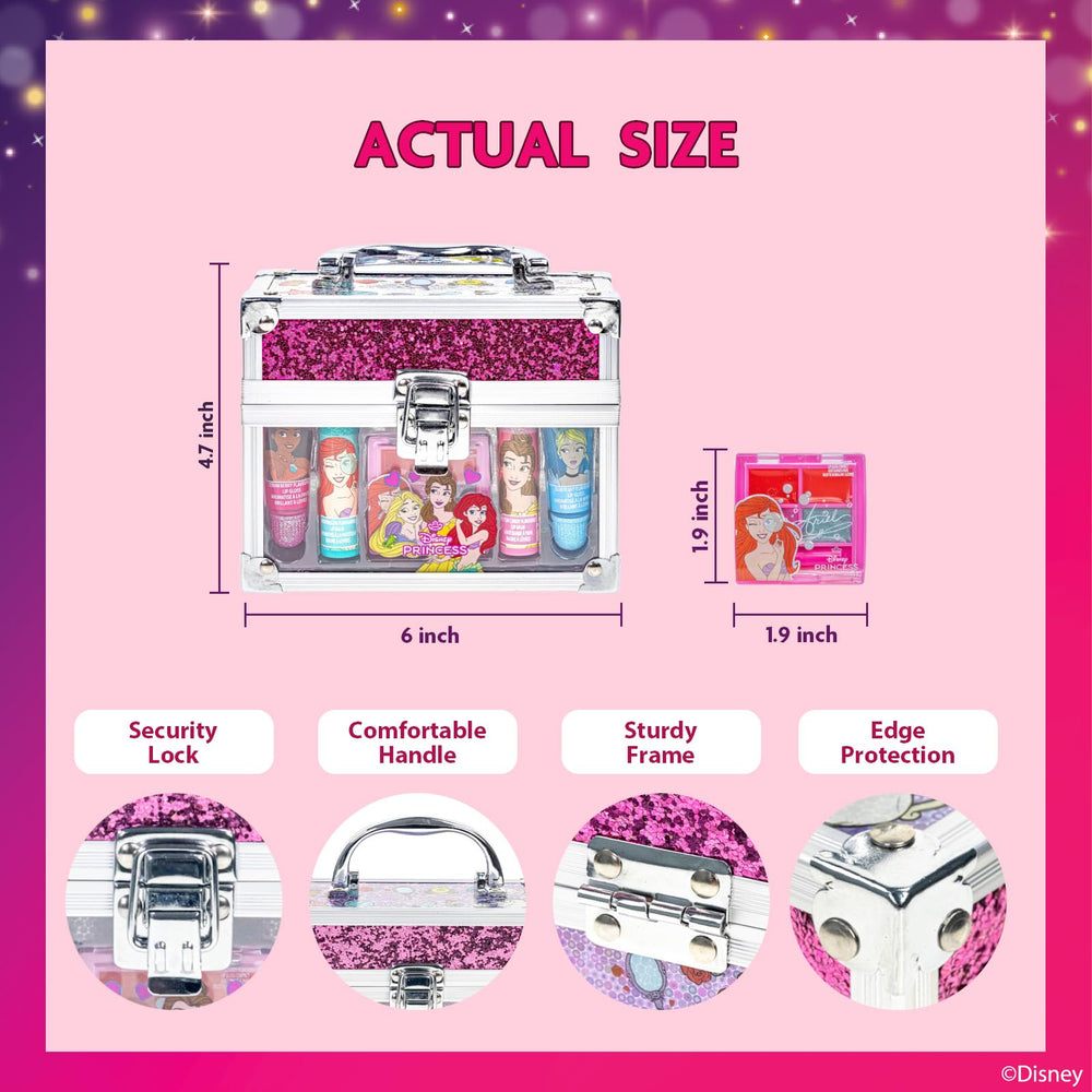 Townley Girl train case interior view showing organized makeup storage