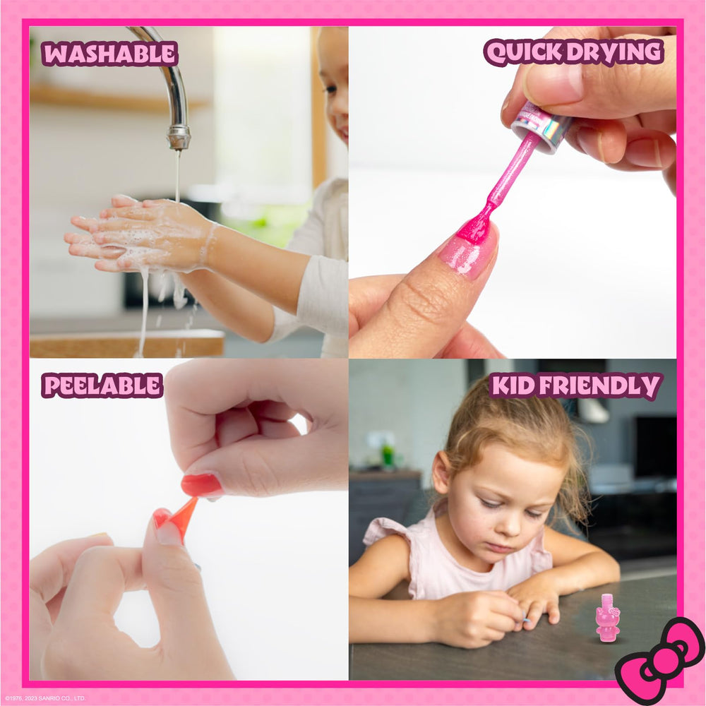Townley Girl Hello Kitty nail polish removal is peel-off for mess-free cleanup.