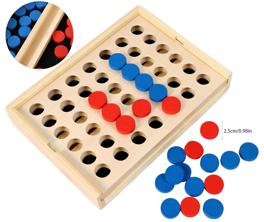 TOWO alder wood discs provide satisfying tactile clicks during four-in-a-row
