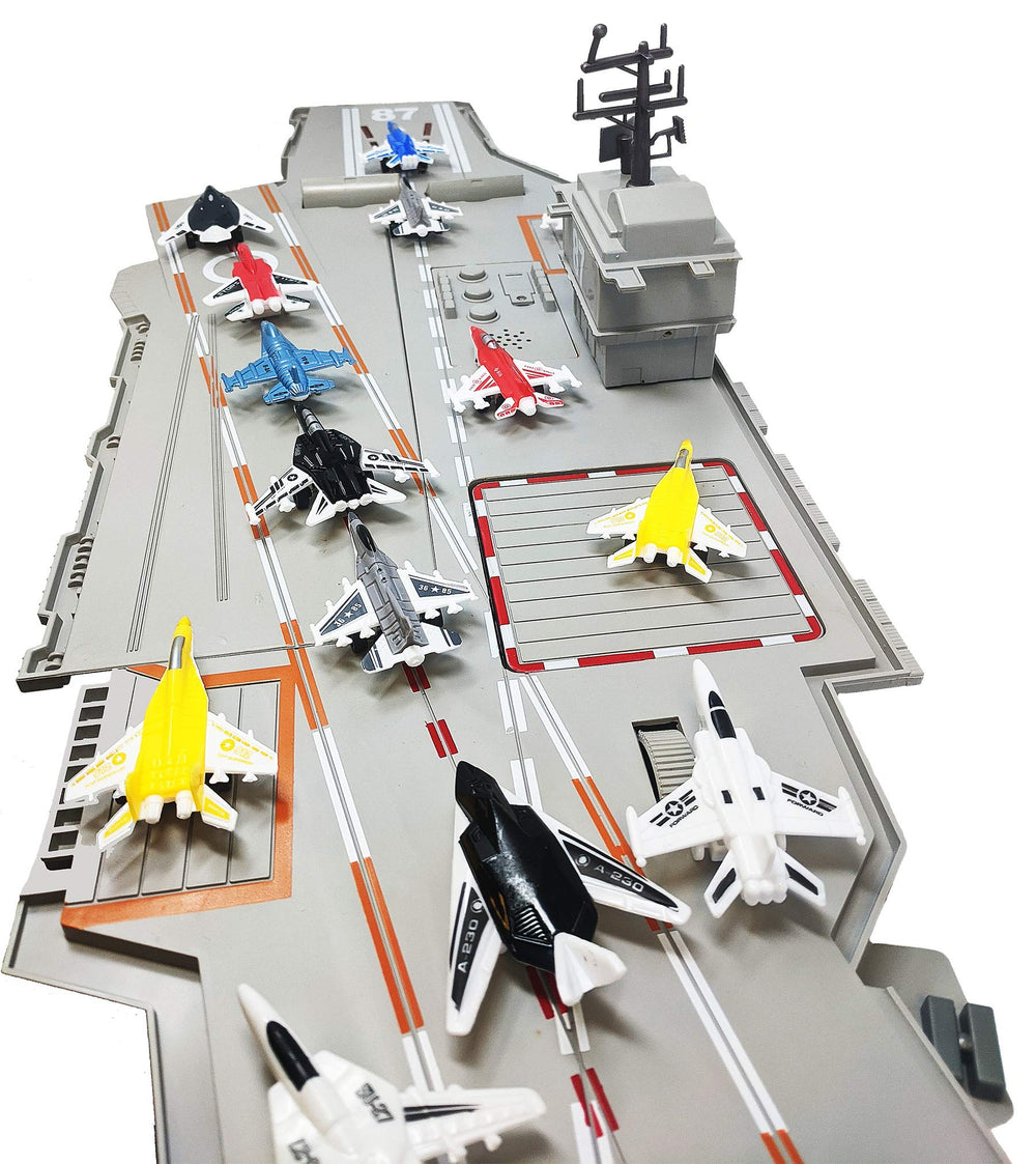 Toy Essentials 14 jets with movable wheels enable dynamic airfield simulations.
