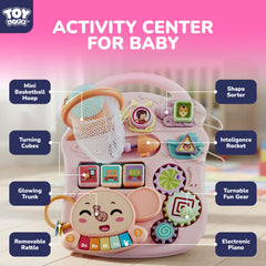 TOY Life activity center with musical panel boosts sensory exploration and hand-eye coordination.