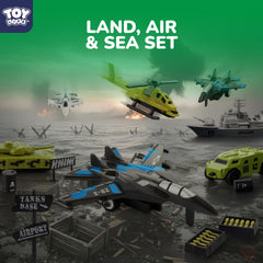 TOY Life Army Men Playset pull-back planes speed up action play.