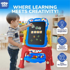TOY Life Art Easel chalkboard supports traditional drawing and doodling with chalk.