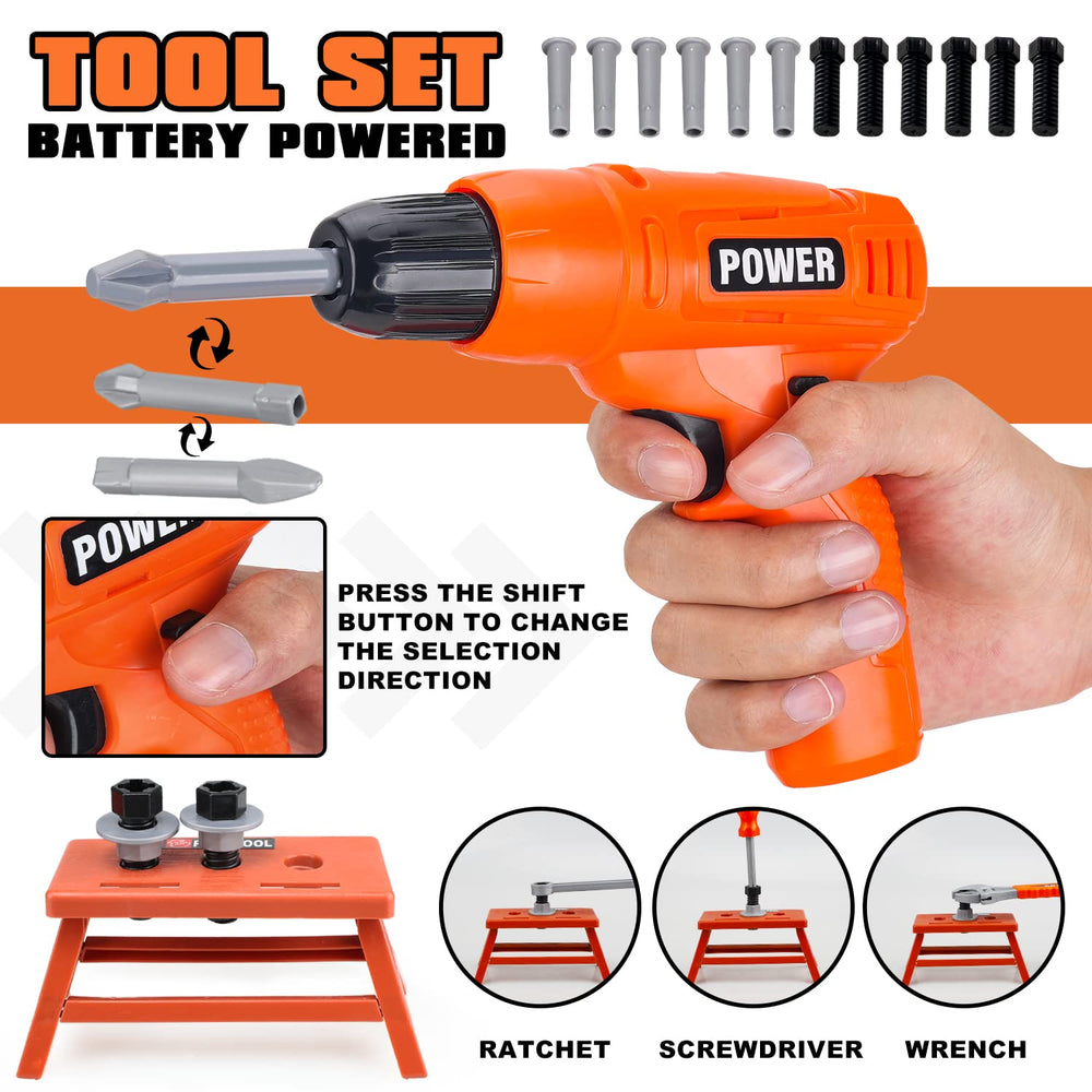 TOY Life realistic electric toy drill closeup ideal for creative pretend play.