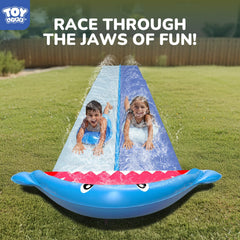 TOY Life Giant Shark Water Slide jaw close-up for eye-catching backyard fun