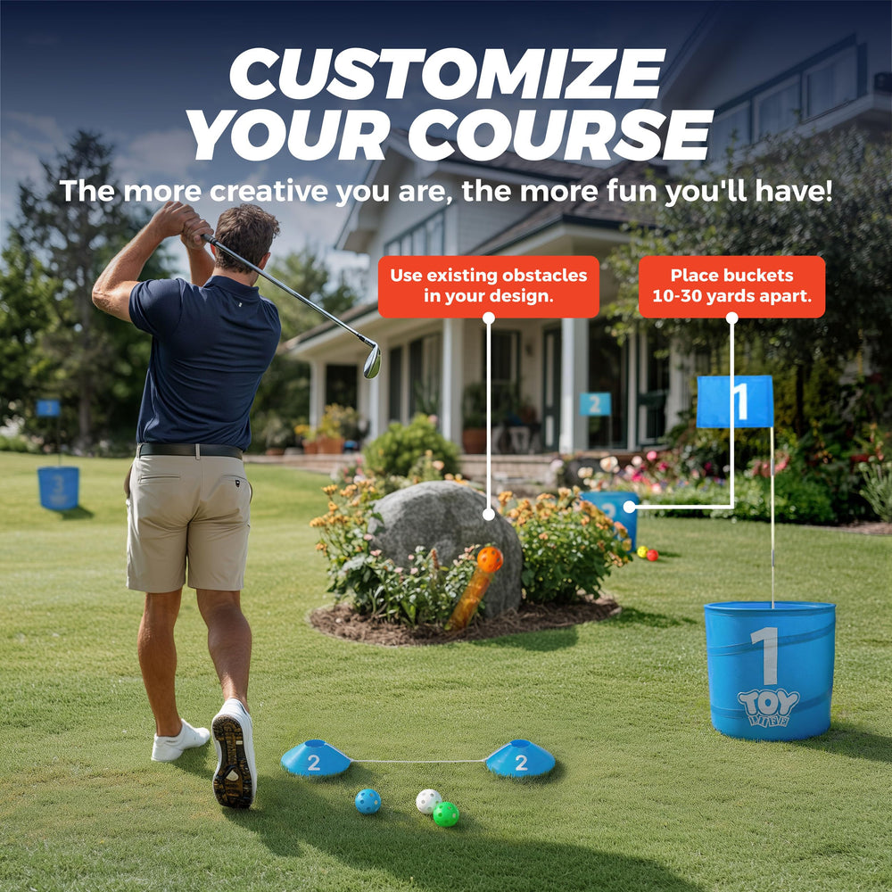 TOY Life Golf Game Set quick-assembly in minutes for portable fun.