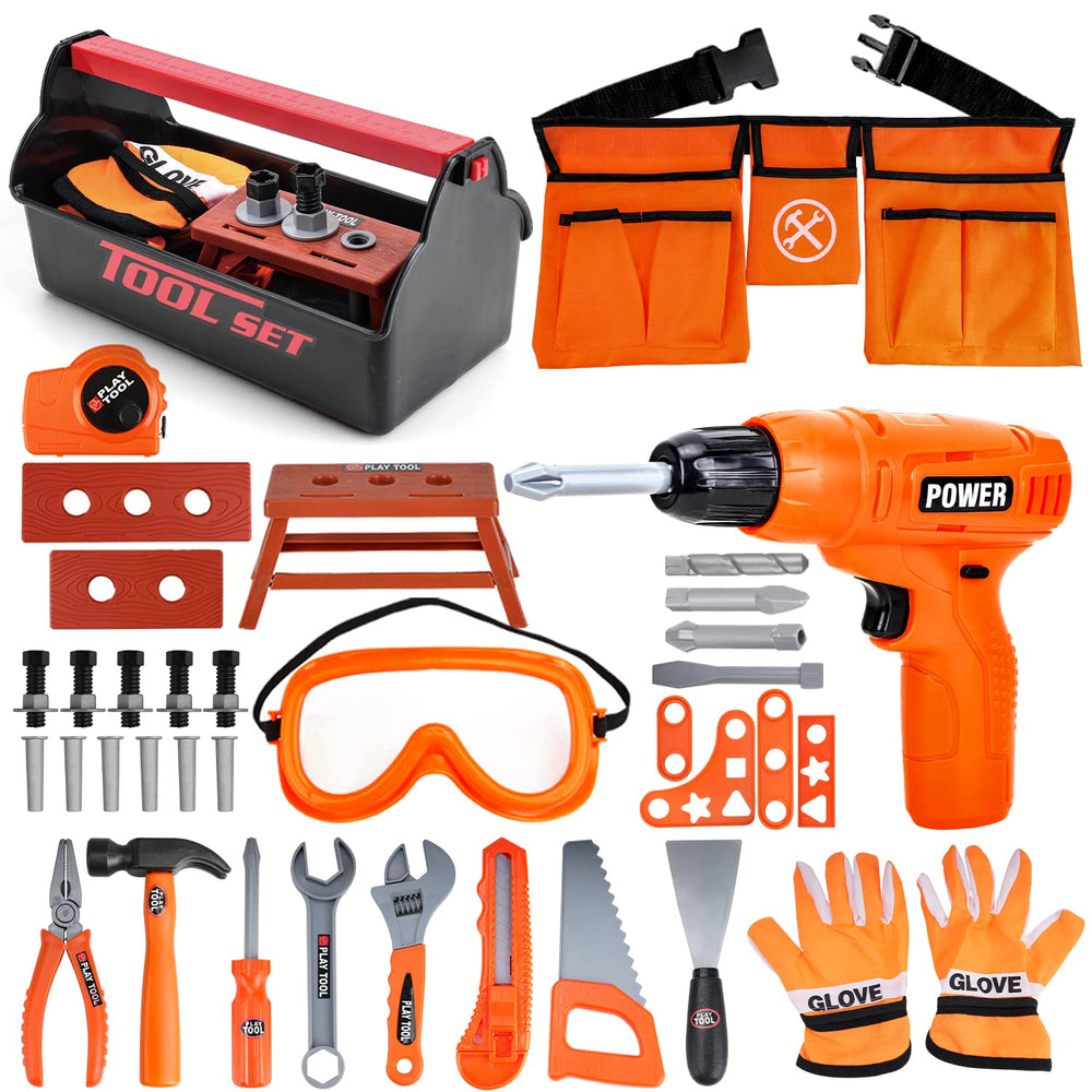 TOY Life kids tool belt closeup highlighting durable pockets for small parts.