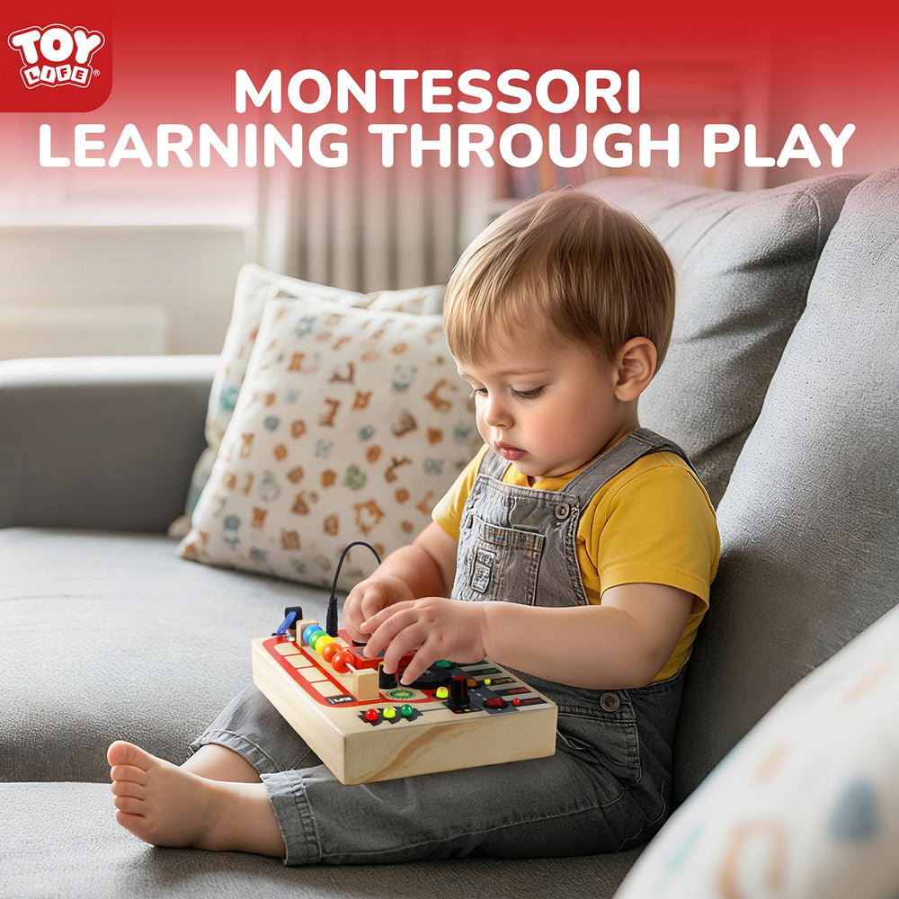 TOY Life Montessori Busy Board flip mirror adds self-check and curiosity during play.