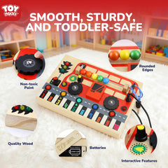 TOY Life Montessori Busy Board LED light switch encourages interactive play and focus.
