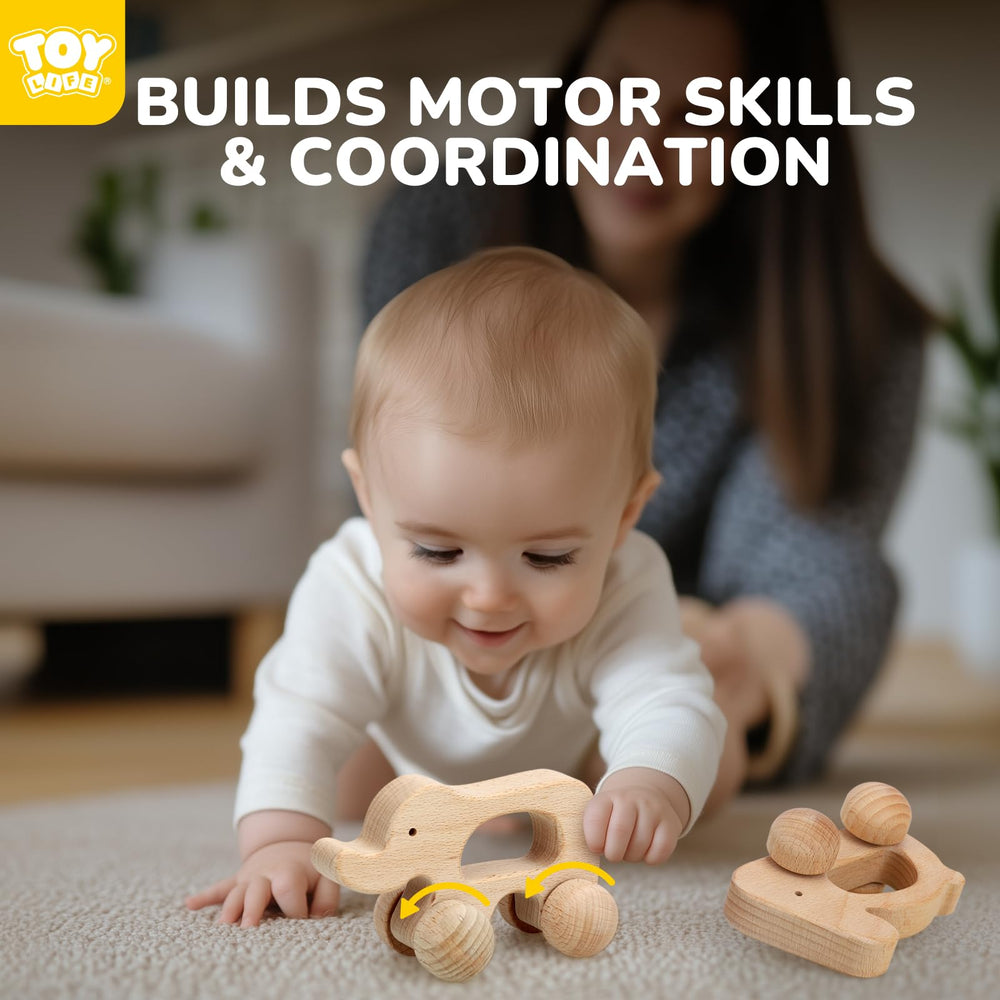 TOY Life sensory wooden car with smooth finish for exploration.