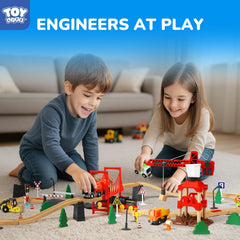 Wooden tracks and bridges help kids build stable railways and spatial awareness.