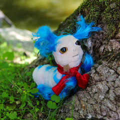 Labyrinth mini worm plush scarf detail with red scarf
